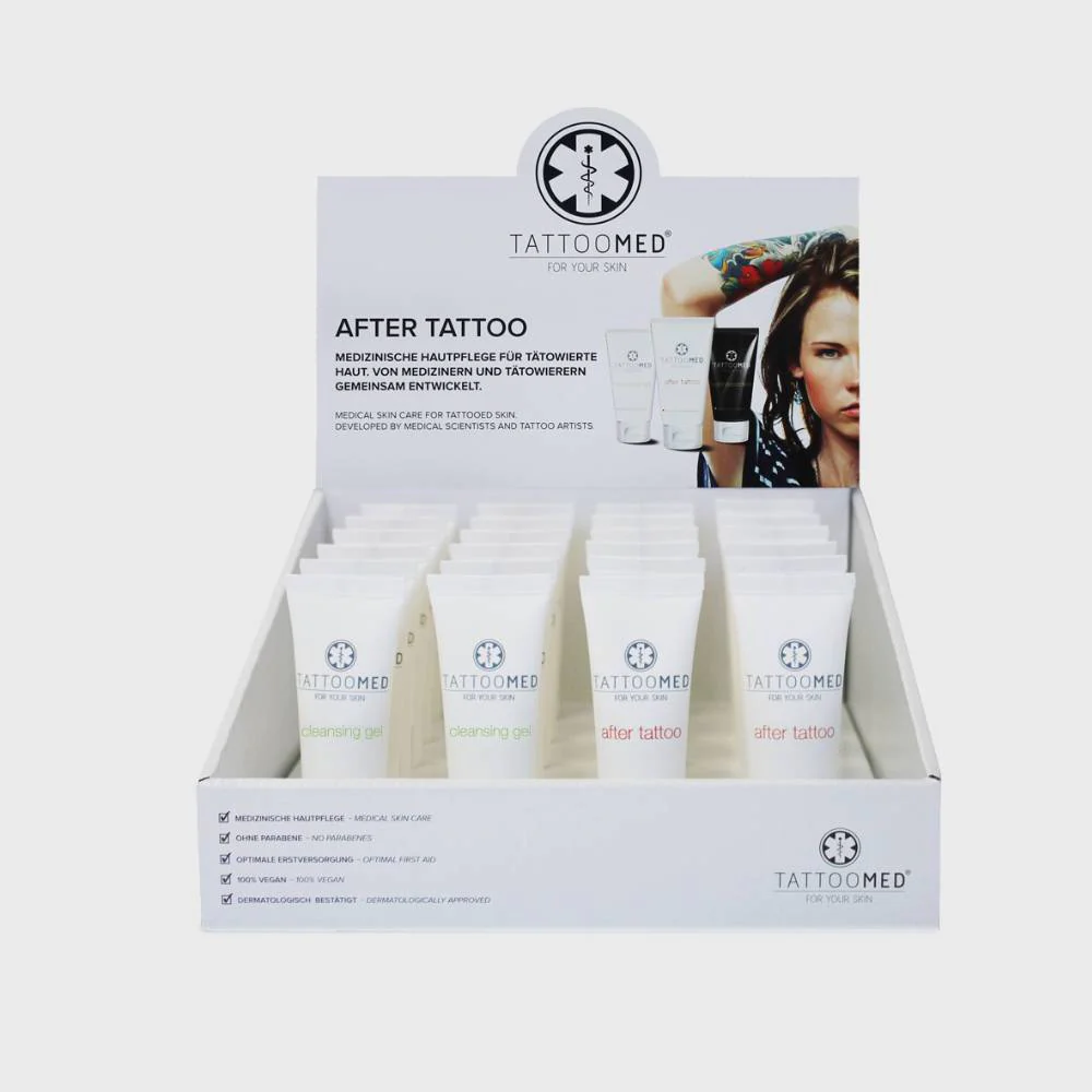 Tattoomed Cleansing Gel & After Tattoo Tischaufsteller Display 2 x 12 x 25ml Tuben
