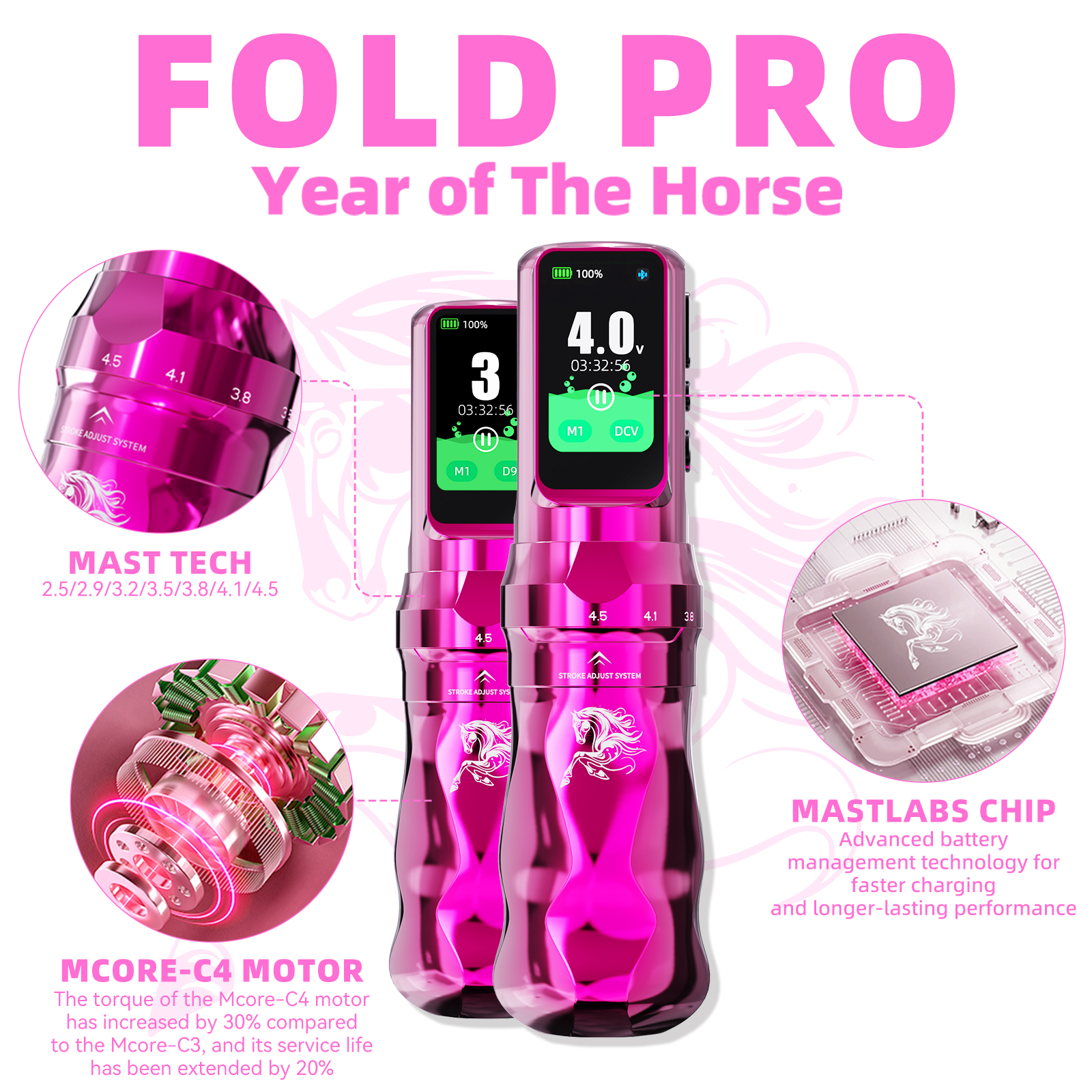 Dragonhawk Fold Pro Year of the Horse Edition - Wireless Tattoo Machine