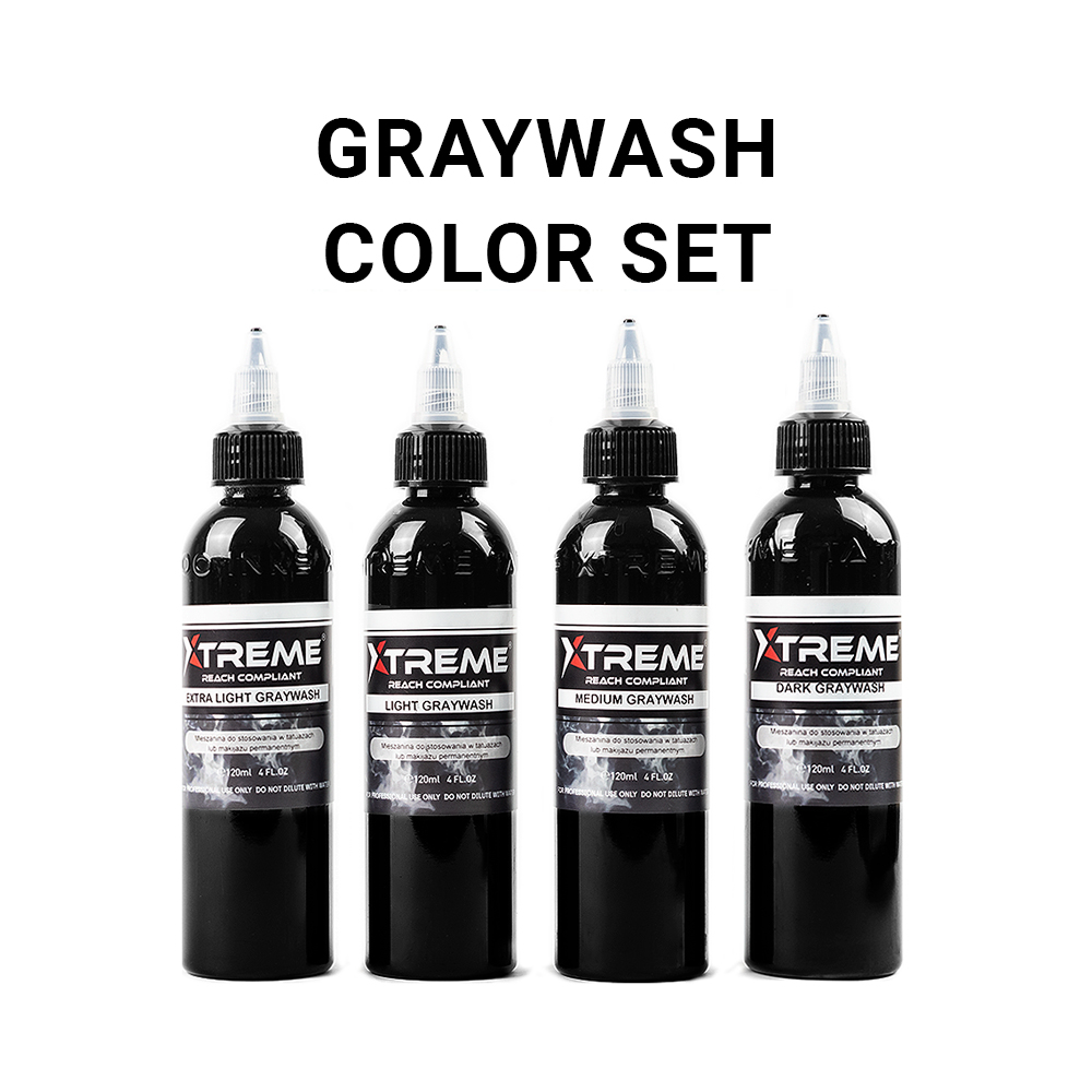 Xtrme Ink Tattoofarbe Gray Wash Set 4 x 120ml Flasche
