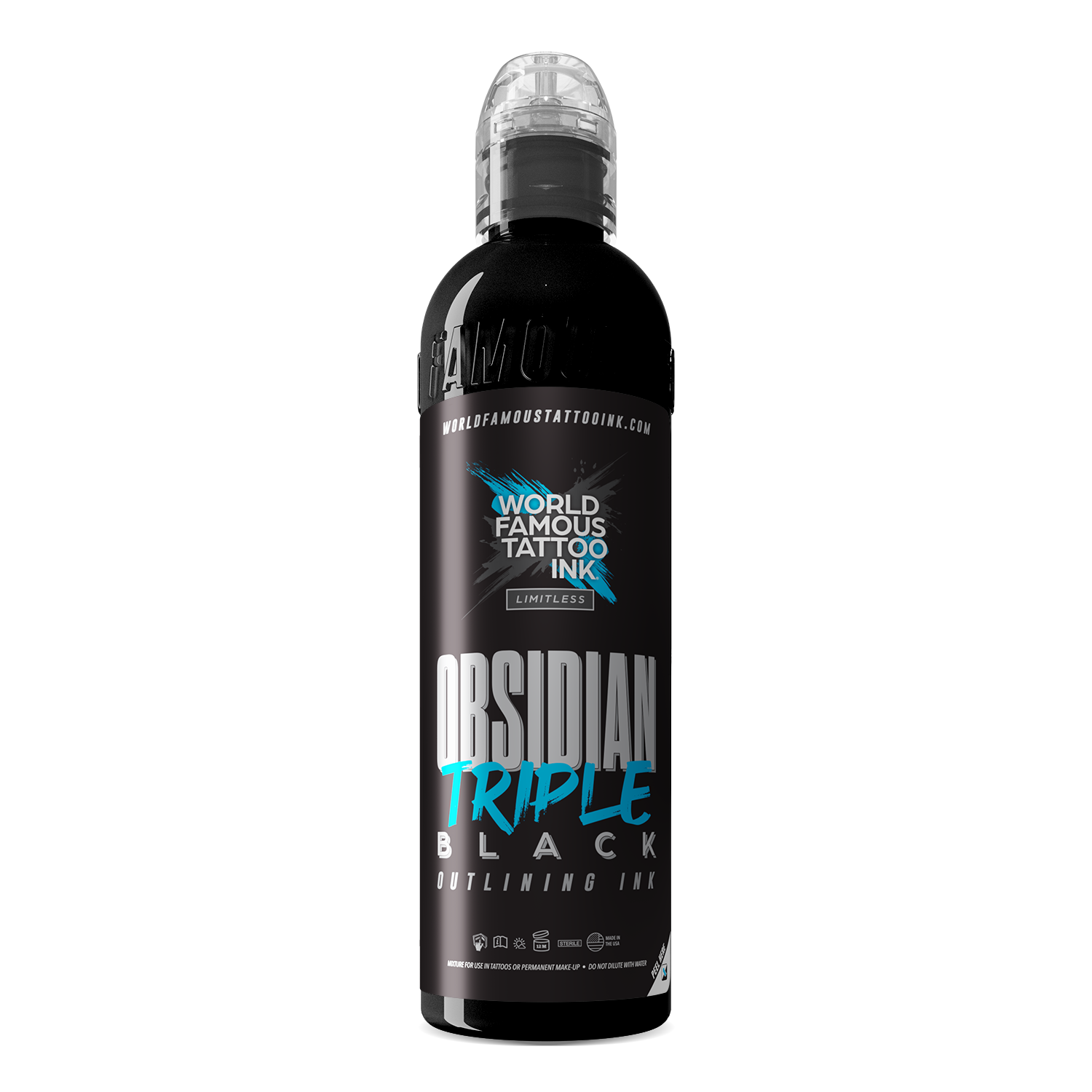 World Famous - Encre de Tatouage Limitless - Noir Obsidian Triple Outlining - 120 ml