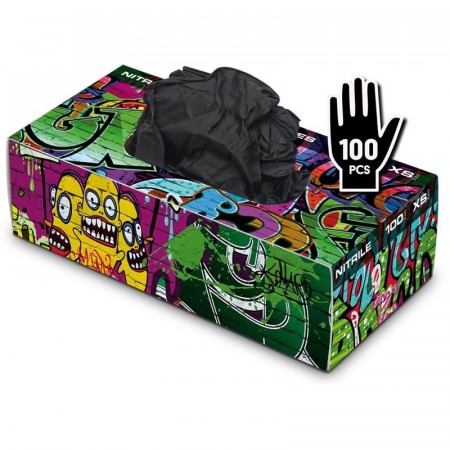 Graffiti Gloves Nitril Handschuhe Schwarz 100 Stk XS